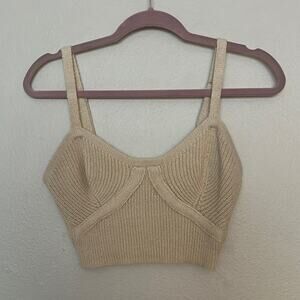 Maronie Beige Knit Crop Top Medium Boutique Clean Girl Boho Chic